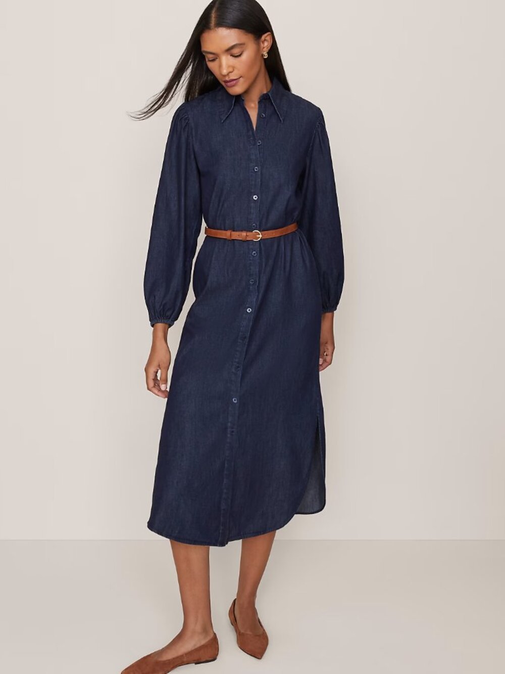 Ann Taylor Chambray Column Midi Dress